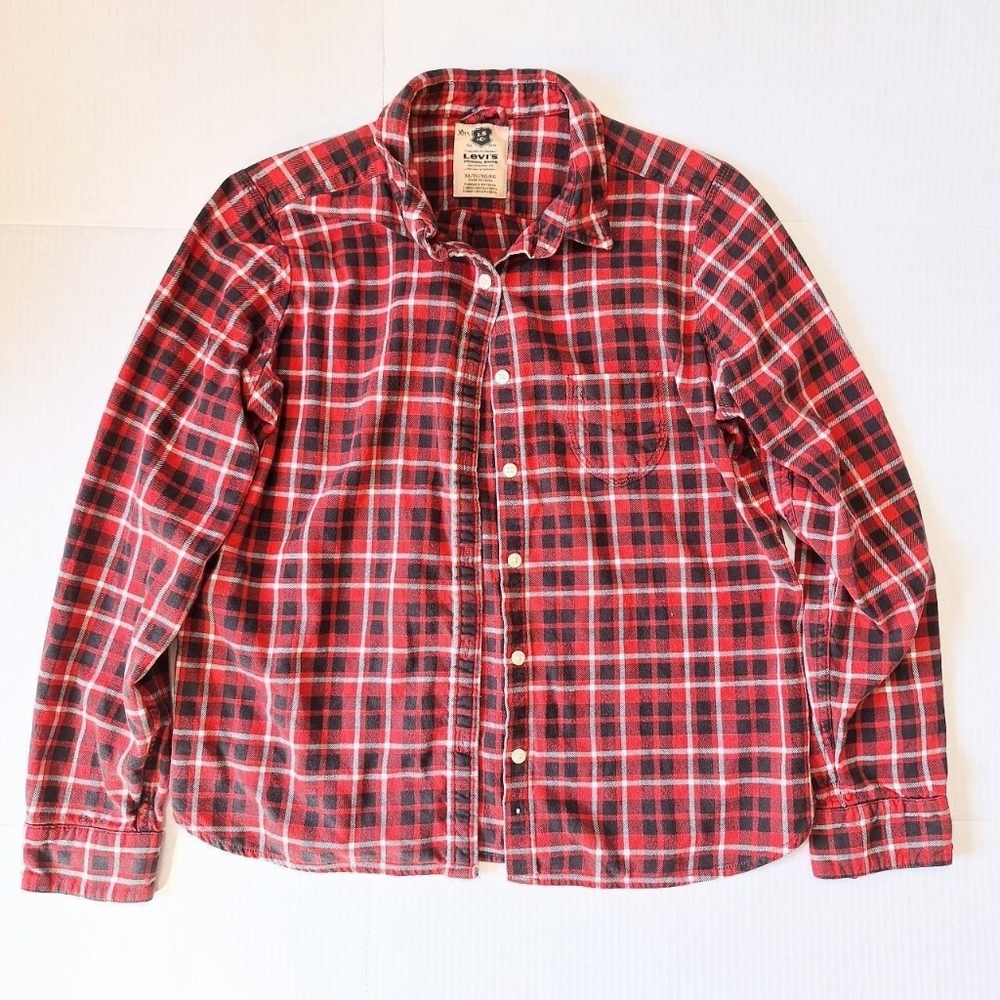 Levis Flannel Shirt Mens Size XL Slim Fit Buffalo Plaid Long Sleeve Button Up